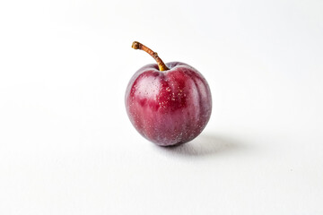 Canvas Print - Single Red Plum with Water Droplets on White Background