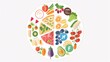 © Tracto - A detailed 2D outline of a healthy meal plate, showing different food groups with icons for proteins, grains, vegetables, and fruits, each in appropriate portions