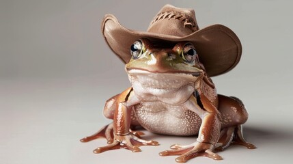 Amphibian in a cowboy hat posing confidently