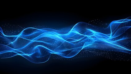 Wall Mural - Abstract blue digital glowing wave on a black background, technology concept for design and banner
