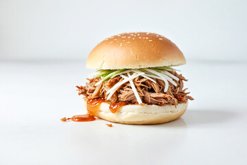 Canvas Print - Pulled Pork Sandwich with Sesame Seed Bun and Sweet Sauce