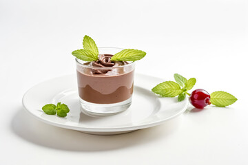 Poster - Delicious Chocolate Mousse with Mint and Cherry Garnish