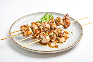 Poster - Teriyaki Chicken Skewers on White Plate