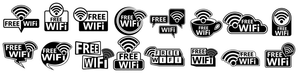 Wall Mural - set collections labels Free wifi sign. free internet zone symbol icon design vector illustration