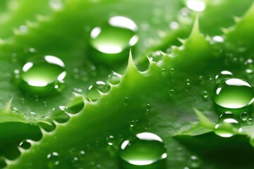 Wall Mural - Close-Up of Water Droplets on Aloe Leaf