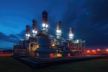 Canvas Print - Illuminated Industrial Plant at Night