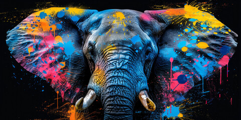 elephant in neon colors in a pop art style