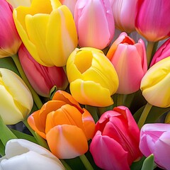 Wall Mural - a bunch of tulip flower in various color, background tile, photo realistic
