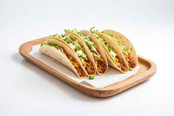 Canvas Print - Three Delicious Tacos on a Wooden Tray