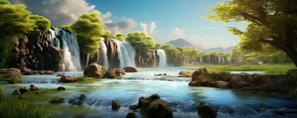 Canvas Print - Serene Waterfall Oasis: Nature's Tranquil Paradise