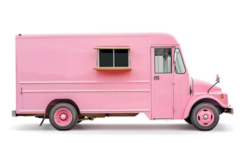 Wall Mural - Light pink food truck side view isolated on white background