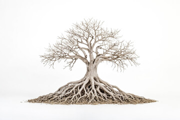 Dried Tree With Exposed Roots on White Background