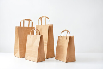 Wall Mural - Four Brown Paper Bags on White Background