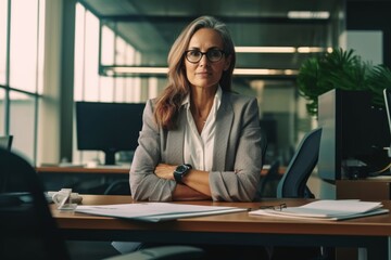 Mature businesswoman sitting on her desk