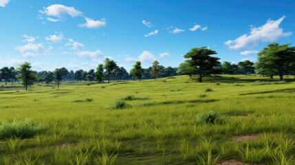 Wall Mural - Serene Green Field Under Blue Sky