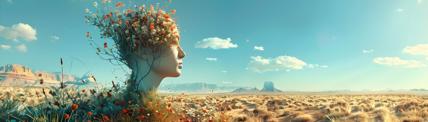 Botanist in the Desert: Capturing the Beauty of Arid Environments through Flora Study. Ideal for Environmental and Educational Advertisements. Photo Realistic Concept on Adobe Stoc
