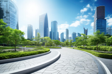 Canvas Print - Modern Urban Park with Skyline in Sunshine