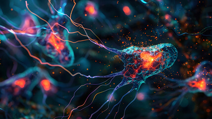 Wall Mural - showcase the process of neurogenesis in the brain, illustrating how neural stem cells divide and dif