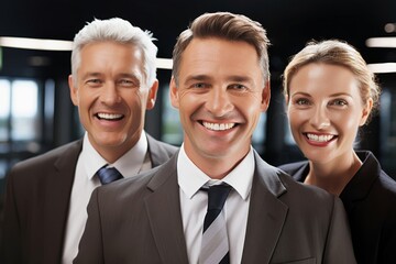 Wall Mural - portrait of two businessmen and a businesswoman smiling