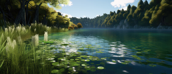 Sticker - Serene Lake with Lush Greenery