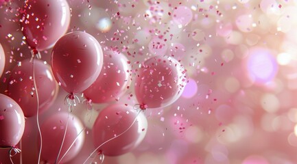 Wall Mural - Pink Balloons Floating in Air With Confetti at a Celebration
