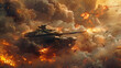 © wasan - Armored tank firing its turret gun amidst smoke and battlefield chaos