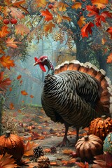 Wall Mural - Wild Turkey in Autumn Forest