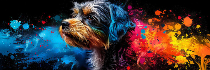Shih Tzu dog in neon colors in a pop art style