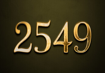 Old gold effect of 2549 number with 3D glossy style Mockup.