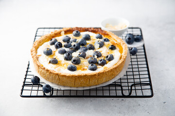 Wall Mural - Homemade pumpkin pie with mango, blueberry and honey