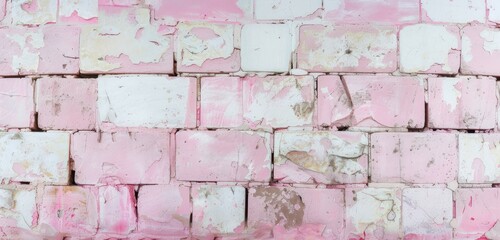 Wall Mural - Vintage Pink Brick Wall with Peeling Paint