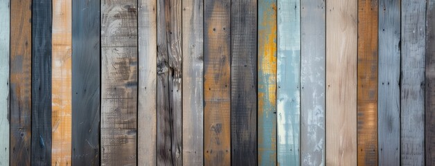 Wall Mural - Colorful Vintage Wood Plank Textures in Panorama
