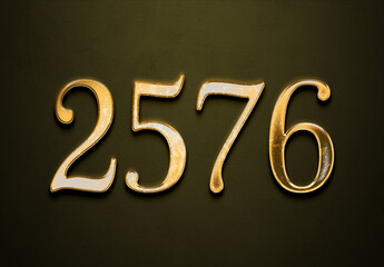 Old gold effect of 2576 number with 3D glossy style Mockup.