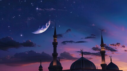 Wall Mural - A beautiful night sky with stars and the crescent moon.