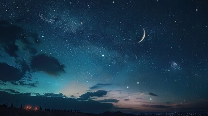 Wall Mural - A beautiful night sky with stars and the crescent moon.