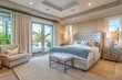 © HSGraphics - Chic coastal-themed modern bedroom: Stylish interior design with coastal accents creating a relaxed atmosphere