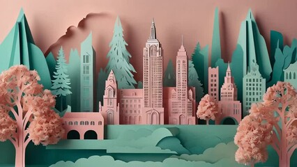 Wall Mural - Beautiful city in pastel colors, paper style