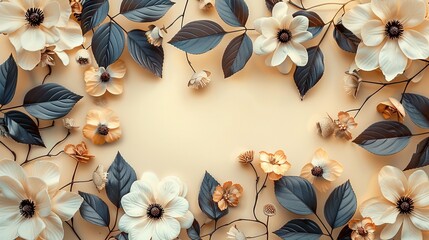 Wall Mural - Luxurious white and gold botanical pattern for design. Elegant symmetrical floral arrangement on pastel background