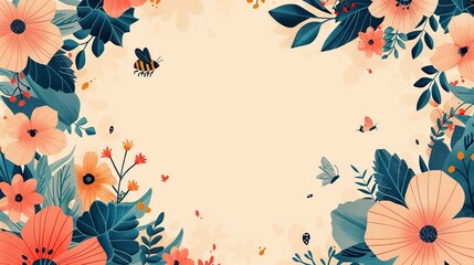 Wall Mural - vibrant springtime floral frame with butterflies