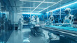 © jiraphat - A group of robots are working in a lab, with one of them holding a small object. The scene is futuristic and industrial, with a sense of purpose and efficiency
