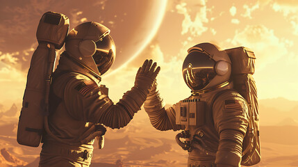 Astronauts giving a high five