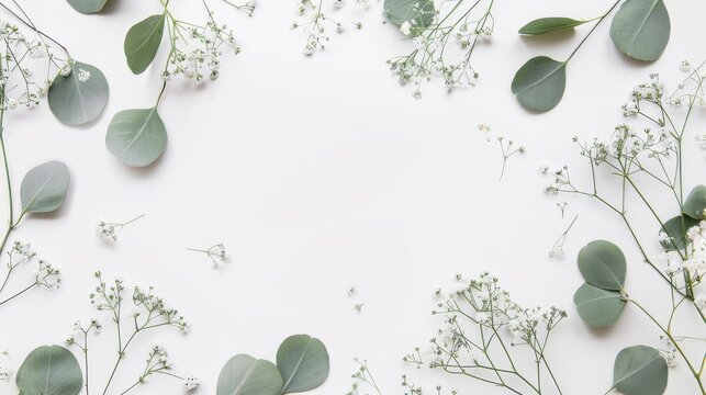 Simple design featuring elegant eucalyptus leaves on white