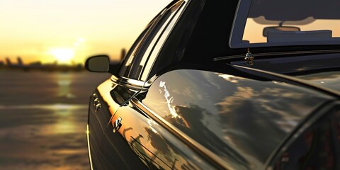 Canvas Print - Airport limousine trunk, high detail close-up, sunset backdrop, no people