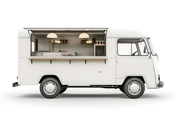 Wall Mural - White food truck side view isolated on white background