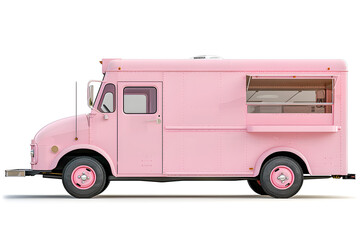 Wall Mural - Pink food truck side view isolated on white background