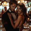 © visoot - A man in a suit and a beautiful woman are dancing in a restaurant. people are watching. Generative AI.