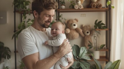 Canvas Print - The father with happy baby