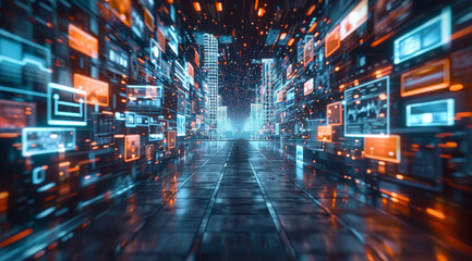 Network of global communication, digital content, social network service, streaming video. Generative AI.
