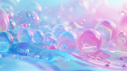 Wall Mural - Abstract pastel bubbles floating on water. Dreamy and colorful artistic scene. Surreal and fluid concept.