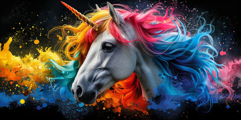 Wall Mural - unicorn in bright neon colors in a pop art style